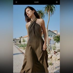 Zara Linen Blend Midi Halter Dress